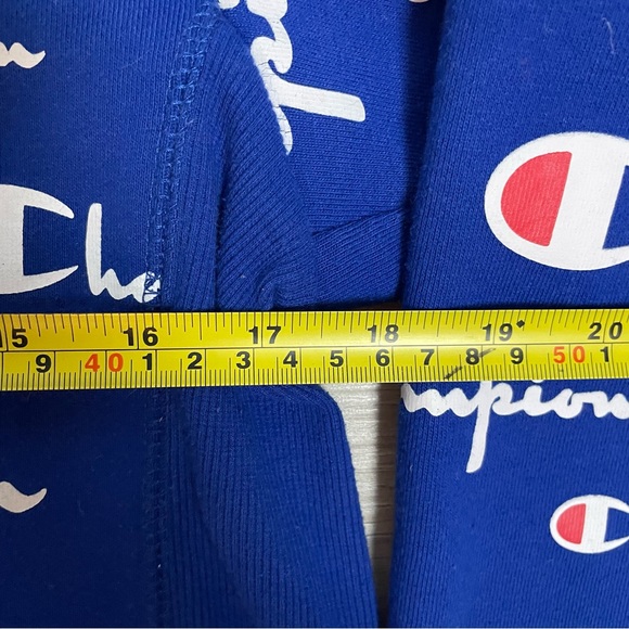 Champion Reverse Weave Sweatshirt Blue Hoodie All Over Print - Picture 4 of 8